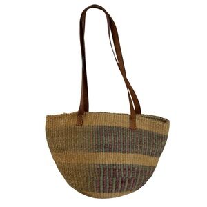 Handwoven Handcrafted Boho Sisal Straw Leather Kiondo Market Bag Vintage 80’s